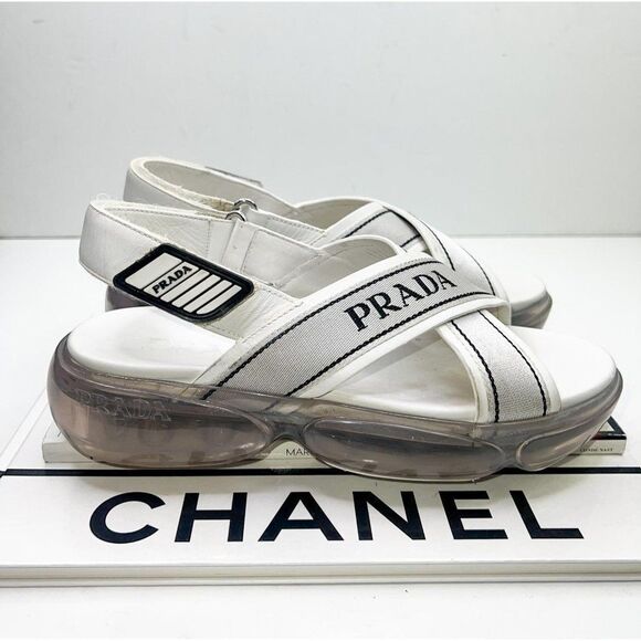 PRADA Cloudburst White Strappy 'Prada' Logo Platform Sandals Size EU37.5 - Picture 9 of 15
